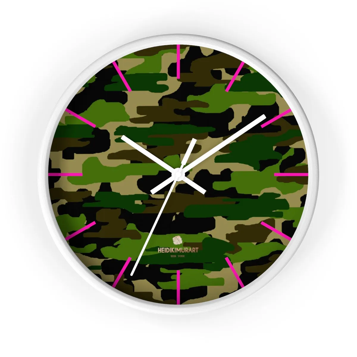 Green Camouflage Camo Army Military Print 10 in. Dia. Indoor Wall Clock- Made in USA