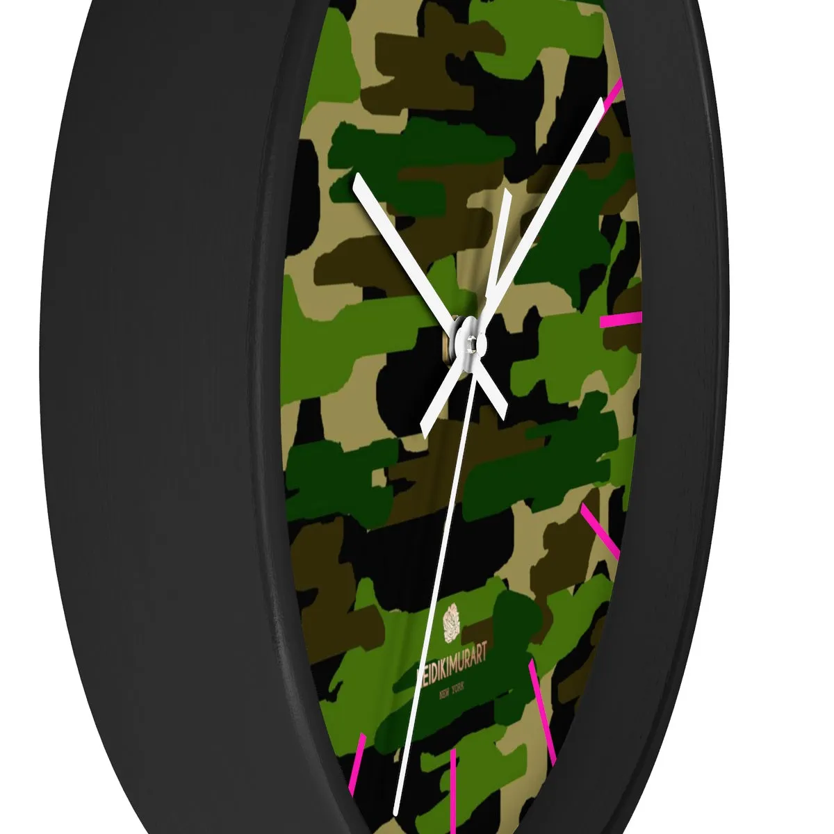 Green Camouflage Camo Army Military Print 10 in. Dia. Indoor Wall Clock- Made in USA