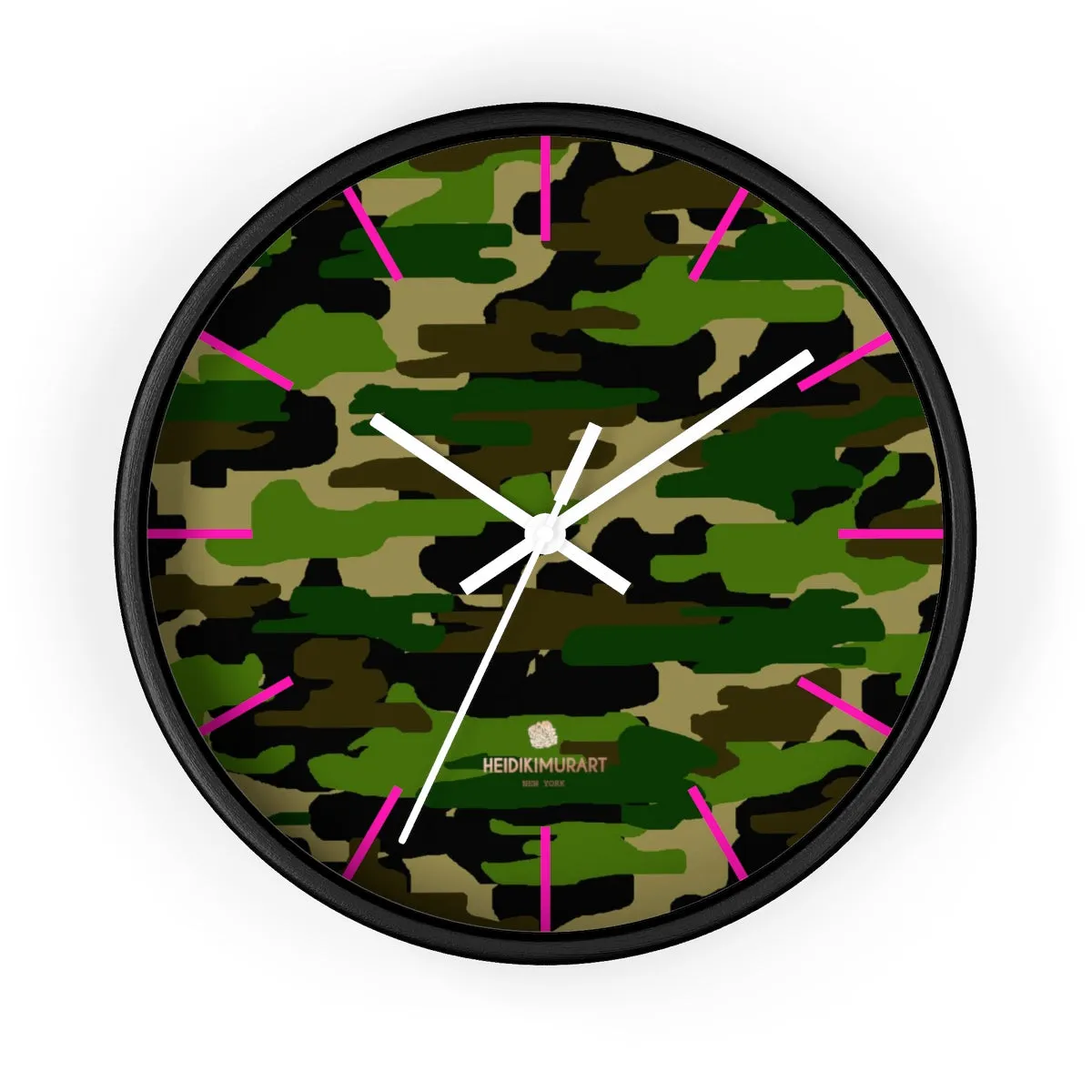 Green Camouflage Camo Army Military Print 10 in. Dia. Indoor Wall Clock- Made in USA