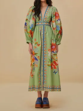 Green Tropical Print Dress