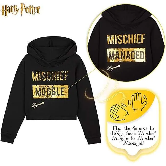 Harry Potter Black Cropped Hoodie & Leggings Cotton Set for Girls & Teenager