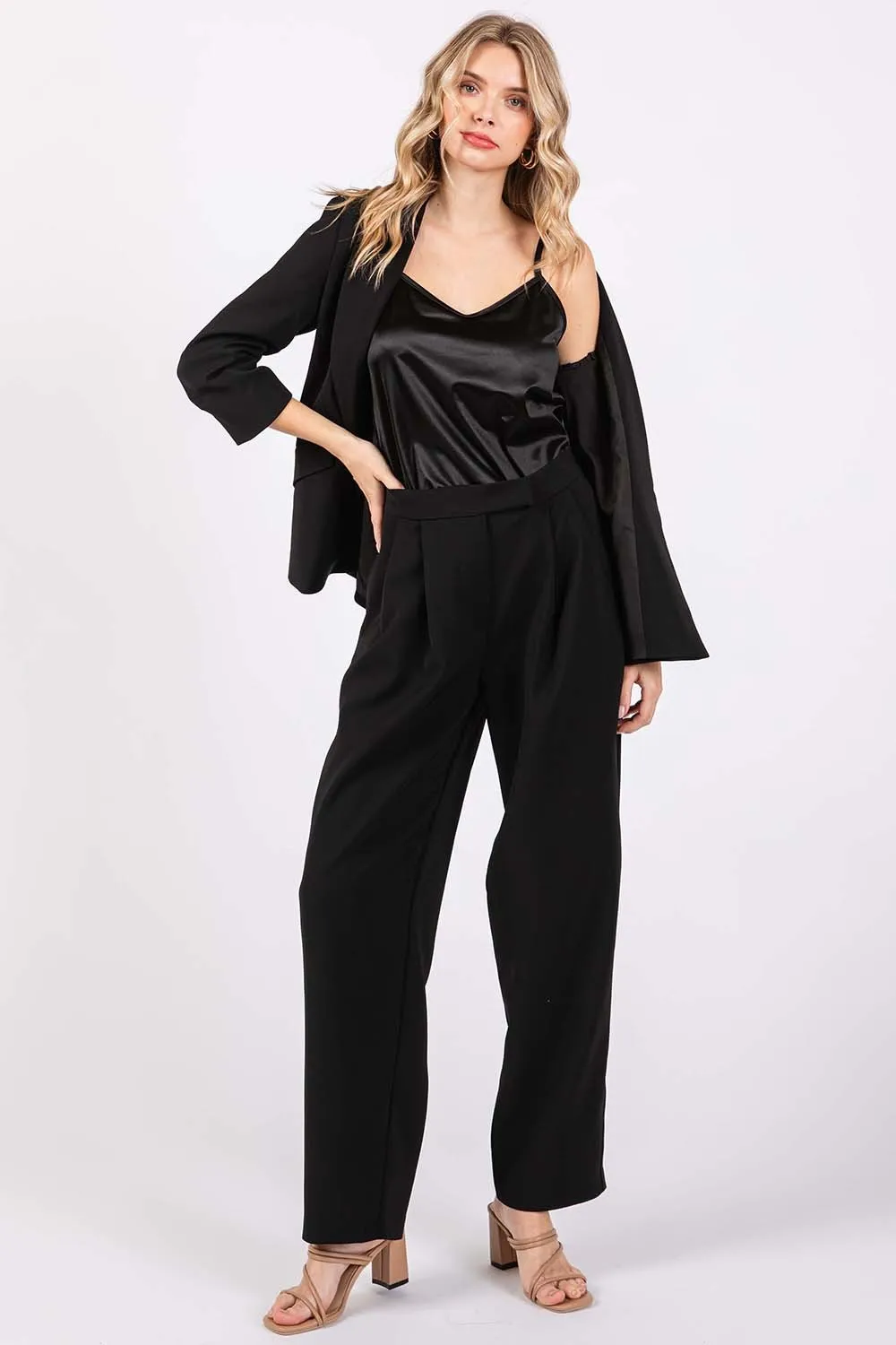 Hazel Blues® |  GeeGee High-Waisted Pleated Pants
