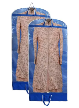 Heart Home Non Woven Foldable Long Tranasparent Garment Cover For for Sherwani, Coat, Kurti & More With Zipper- Pack of 2 (Blue)-47HH01265