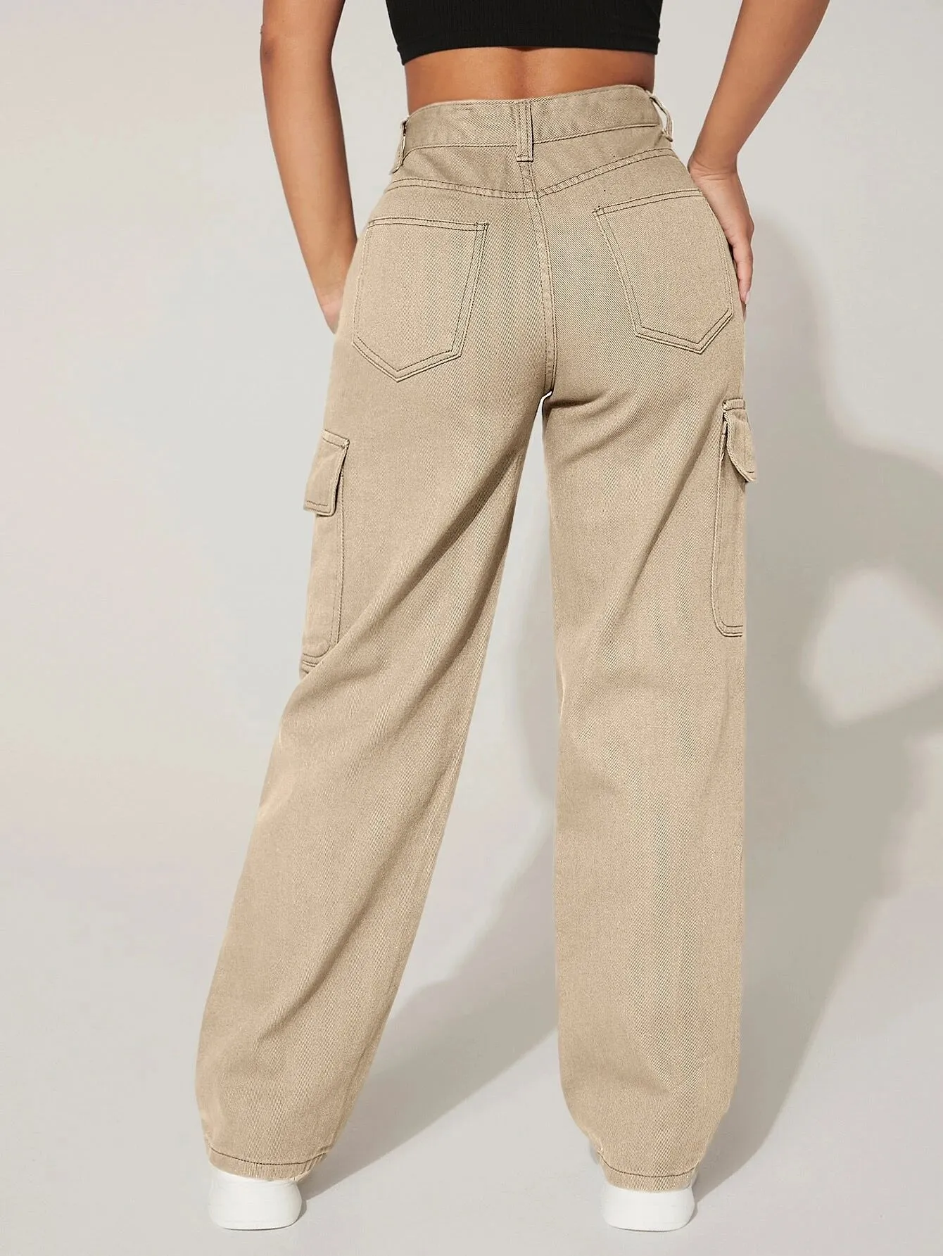 High Waist Functional Flap Pocket Cargo Jeans