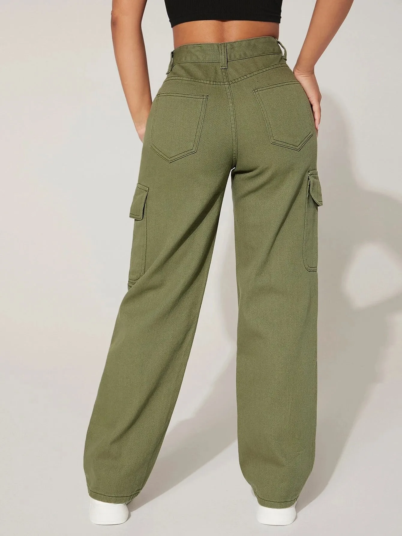 High Waist Functional Flap Pocket Cargo Jeans