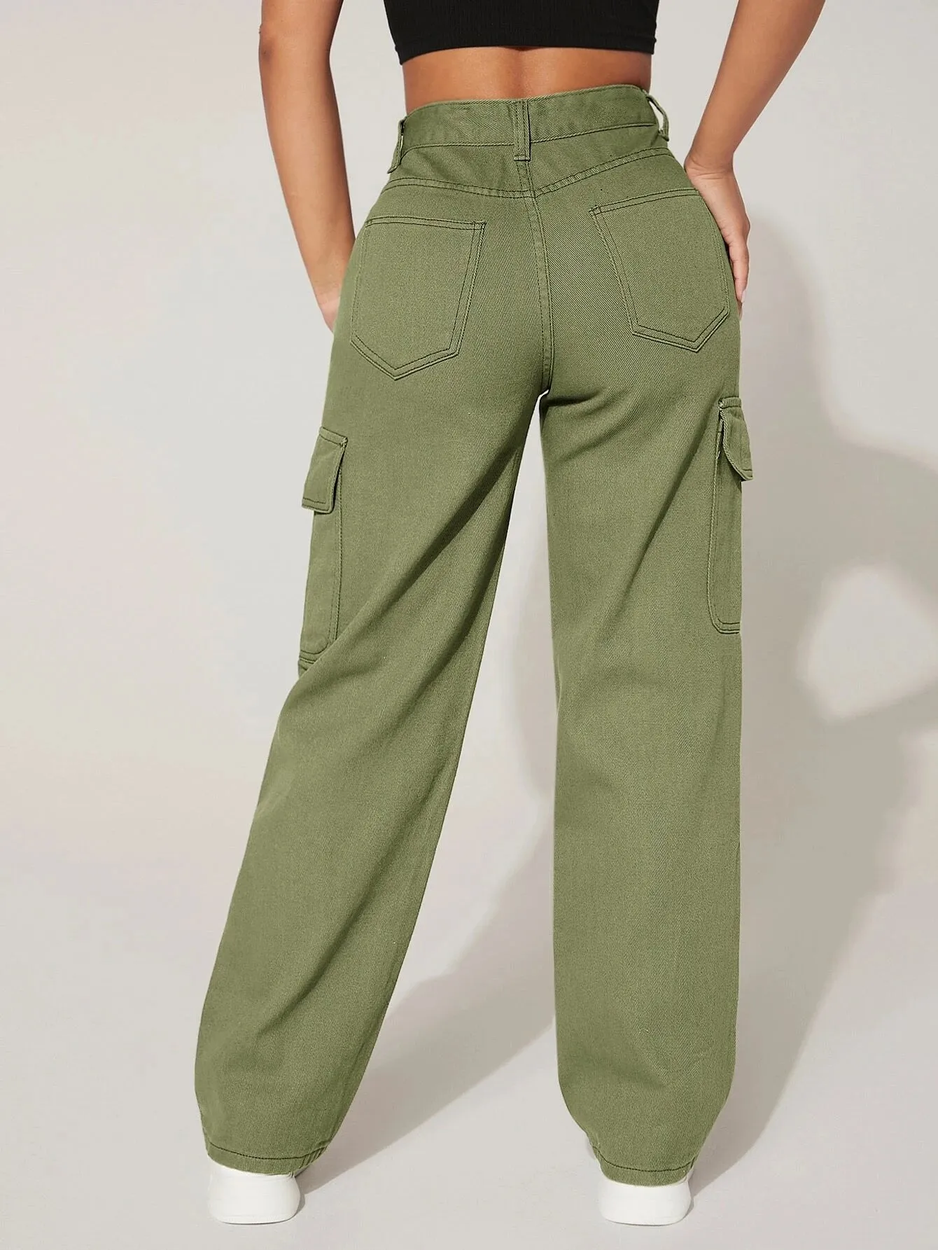 High Waist Functional Flap Pocket Cargo Jeans