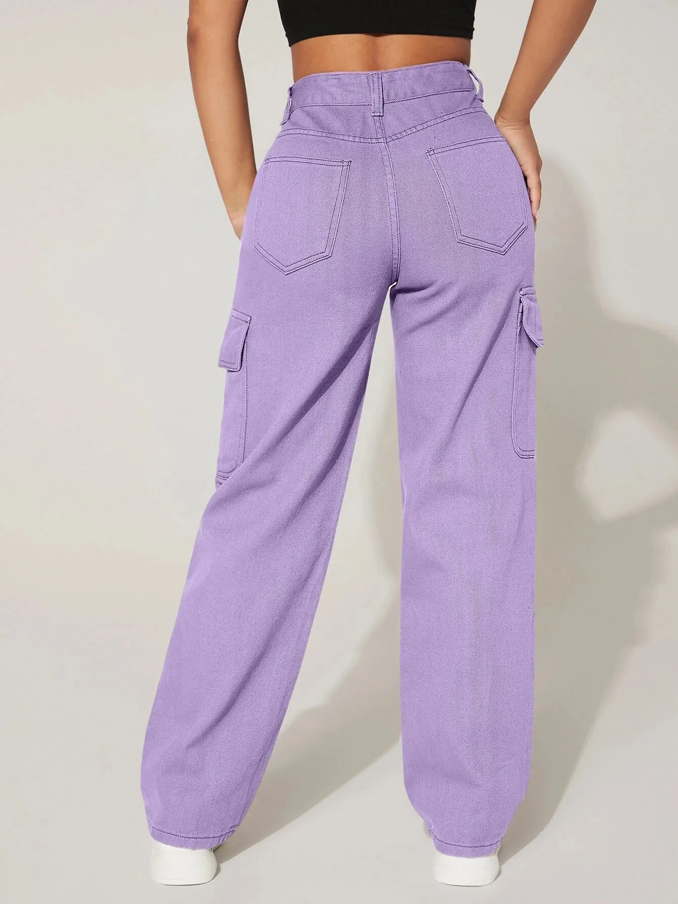 High Waist Functional Flap Pocket Cargo Jeans