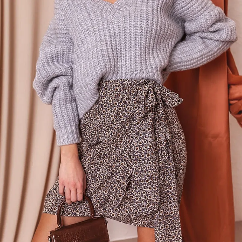 High Waist Mini Wrap Skirt
