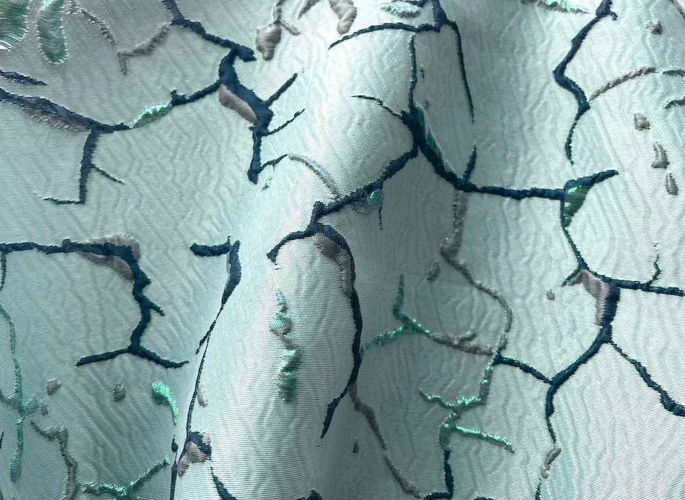 Iridescent Wintergreen, Aqua & Peacock Branches & Twigs Polyester Blend Brocade (Made in Italy)