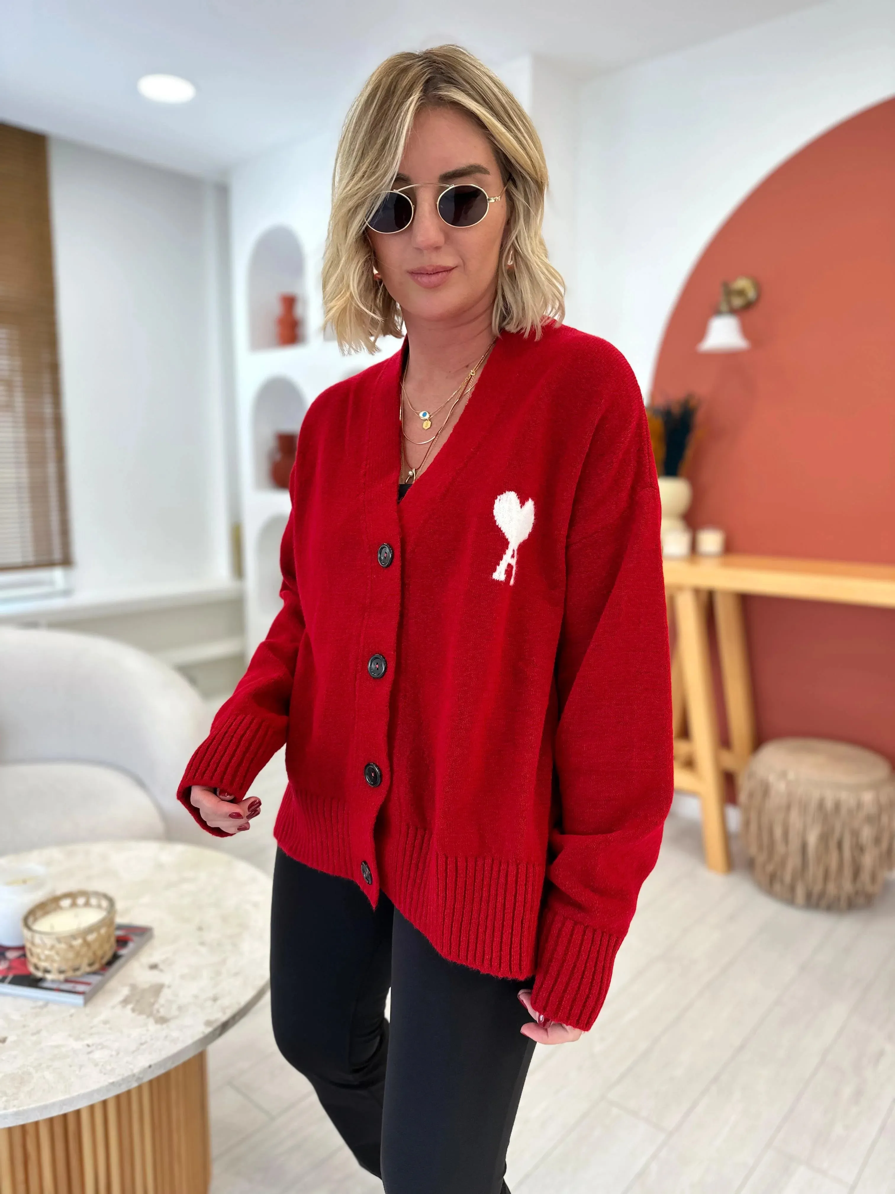 Knitwear cardigan with heart logo