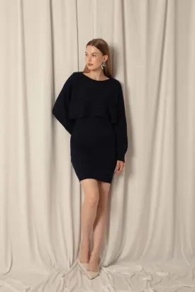 Knitwear Fabric Sweater Dress Navy Blue Suit