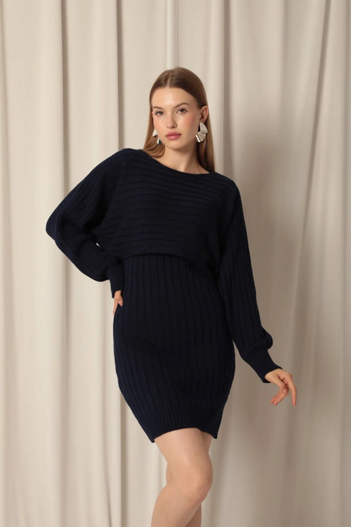 Knitwear Fabric Sweater Dress Navy Blue Suit