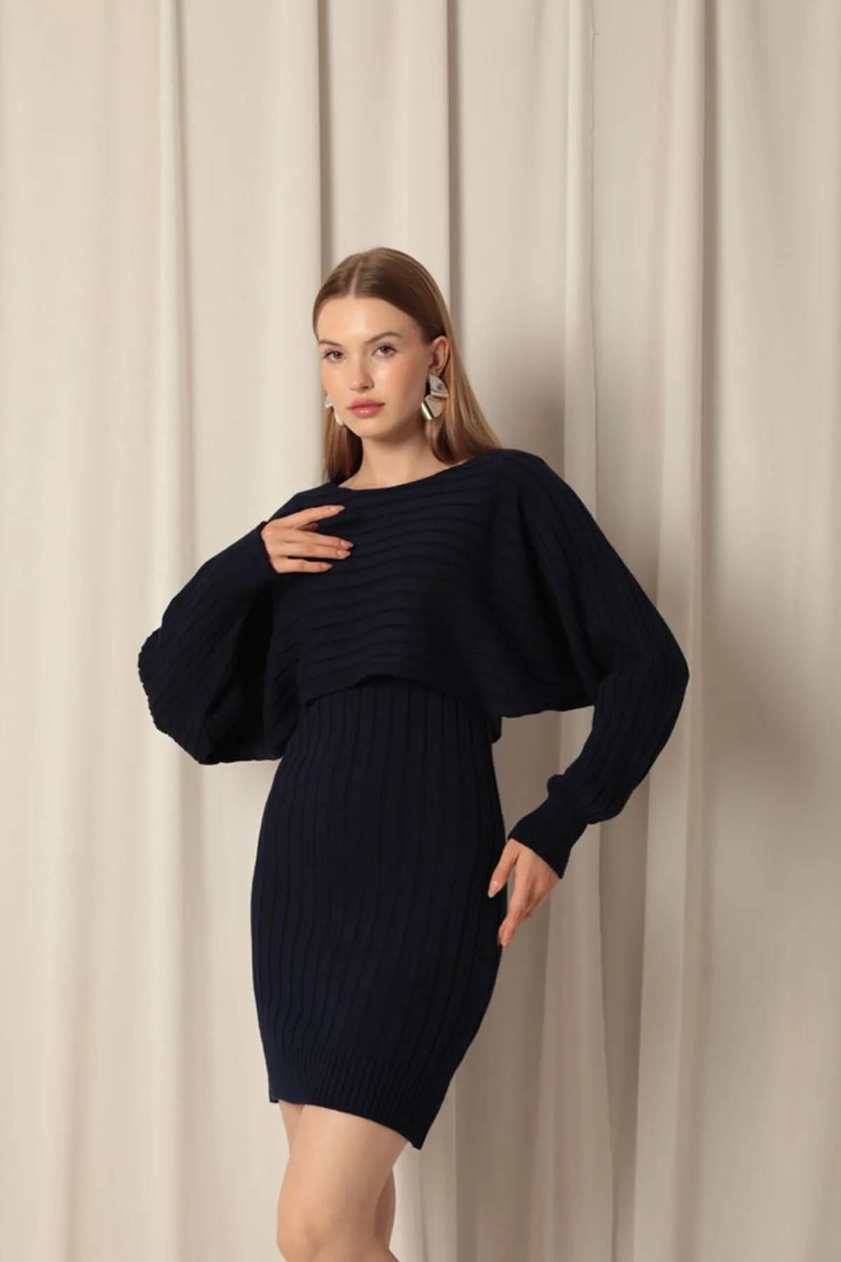 Knitwear Fabric Sweater Dress Navy Blue Suit