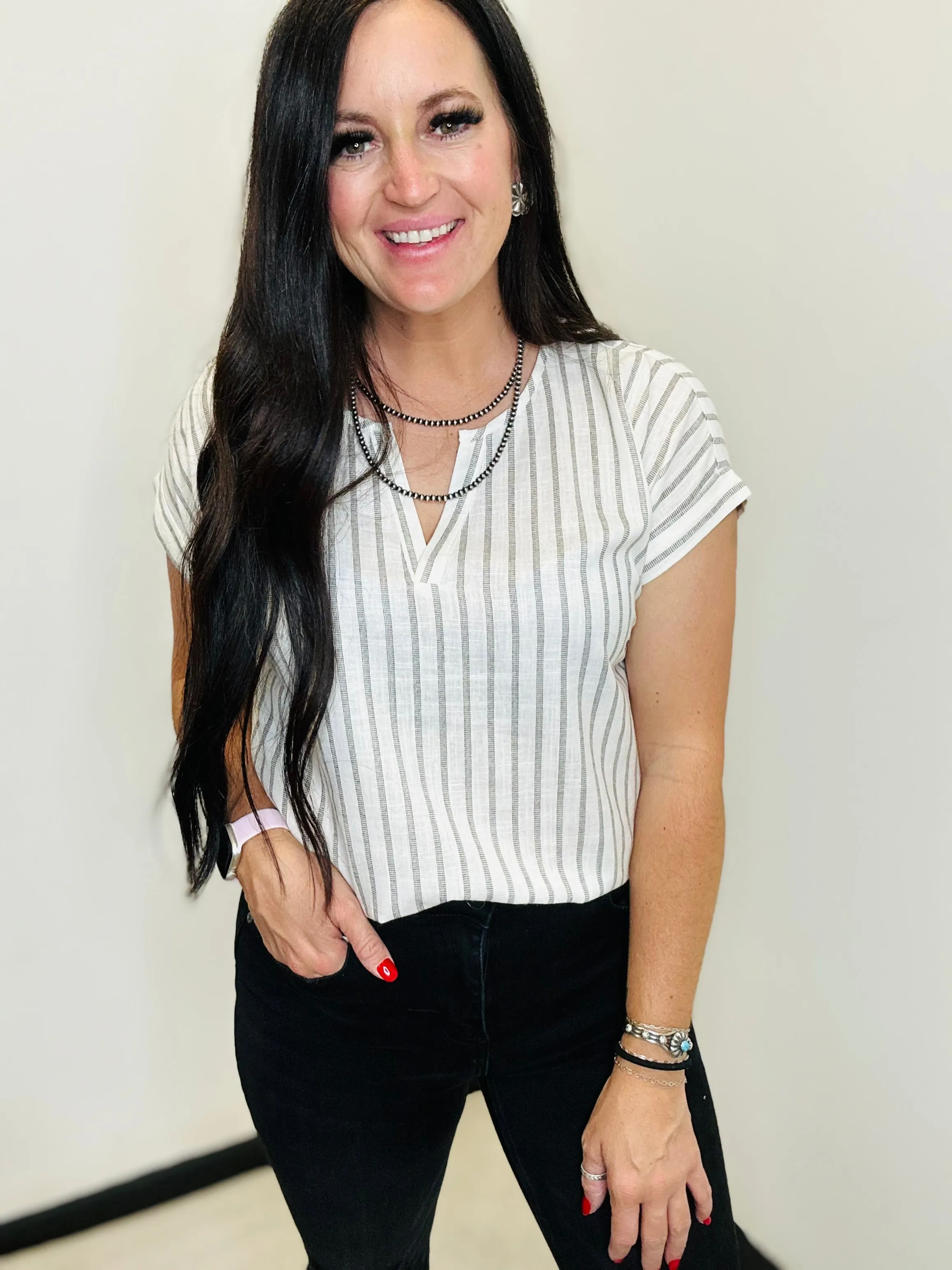 Kolby Black and White Striped Top