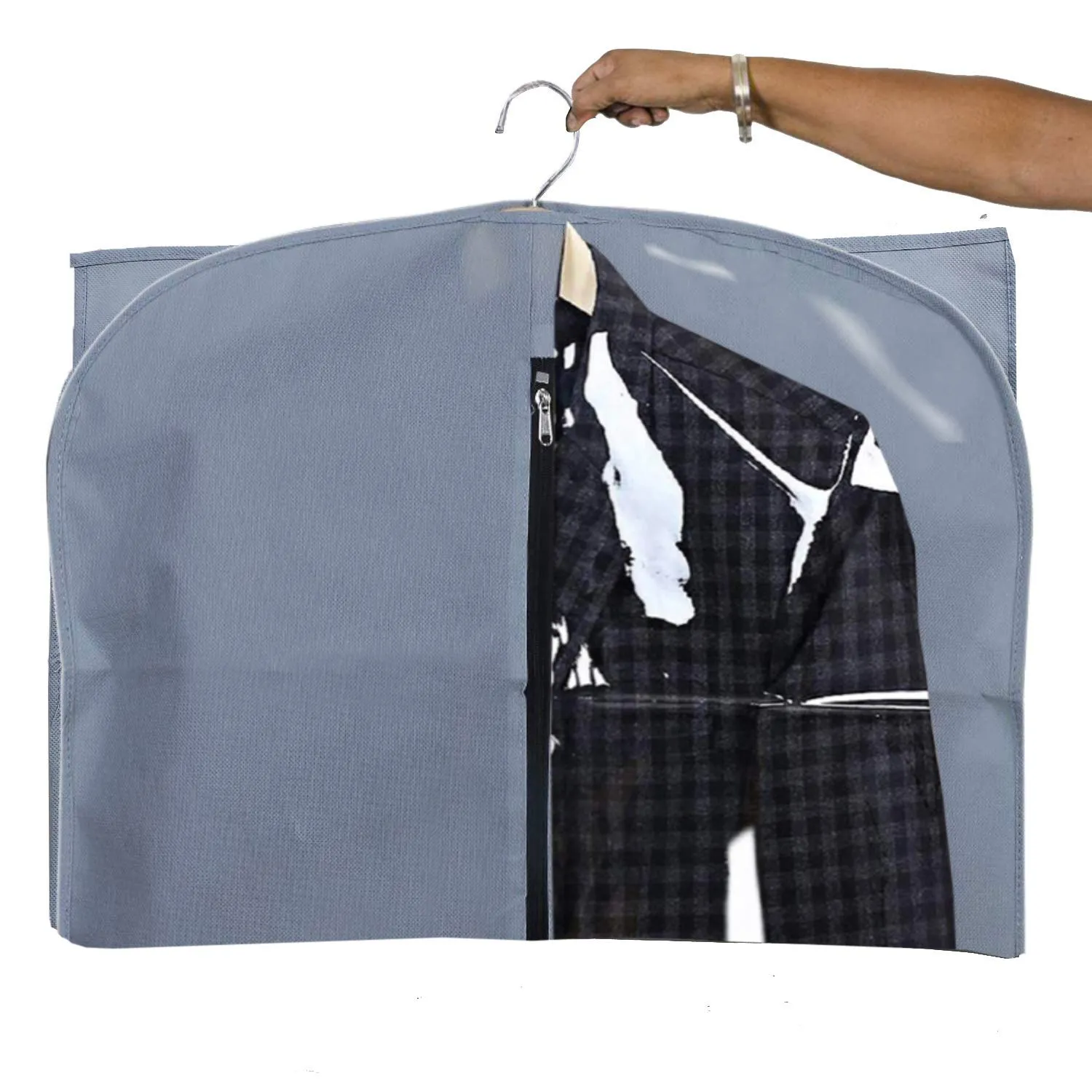 Kuber Industries 2 Pieces Half Transparent Non Woven Men's Coat Blazer Suit Cover (Grey) -CTKTC041318