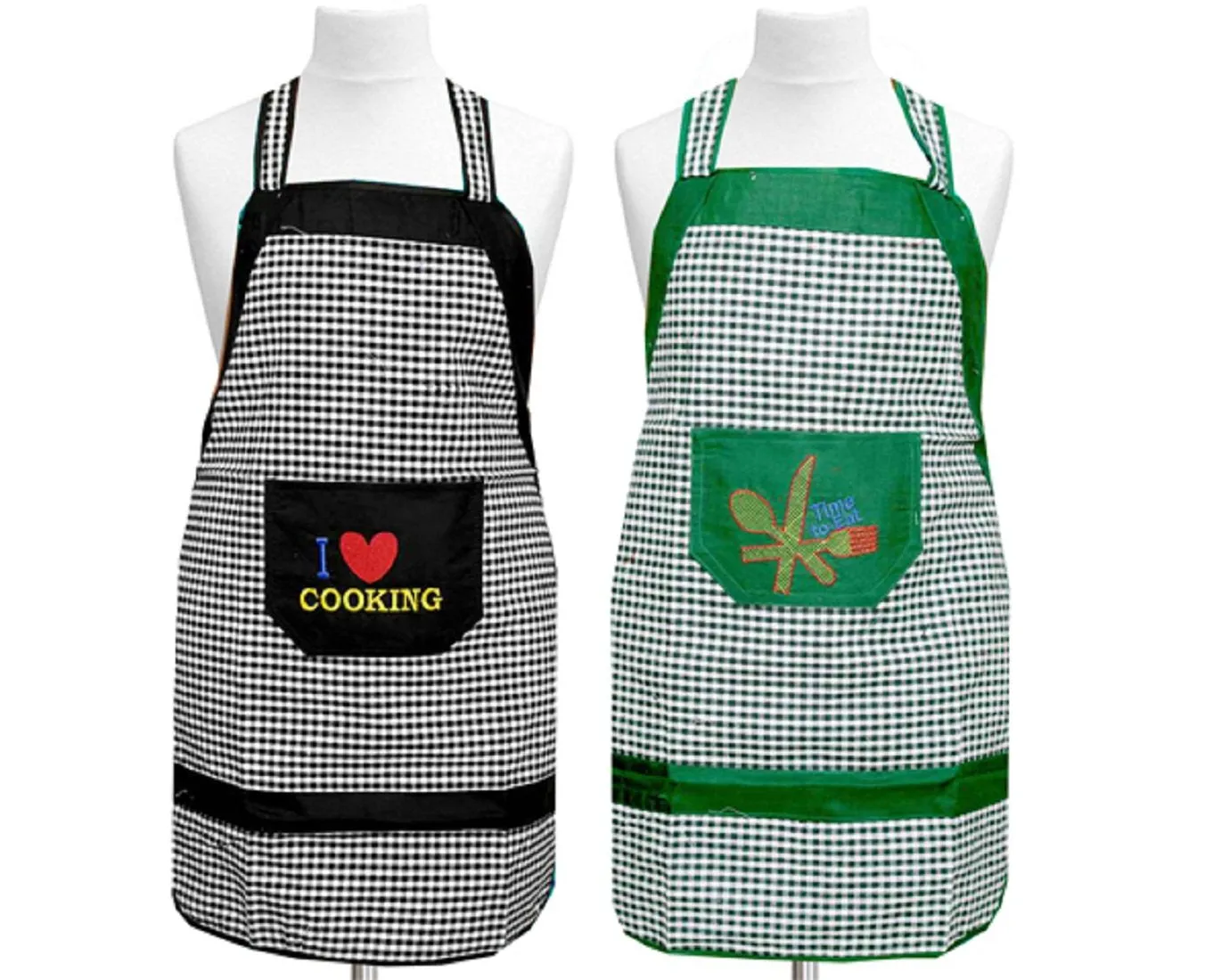 Kuber Industries Checked Design Cotton 2 Piece Apron - Multicolour