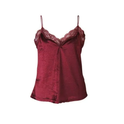 Lace lotus leaf lace stitching velvet halter top vest top