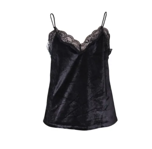 Lace lotus leaf lace stitching velvet halter top vest top