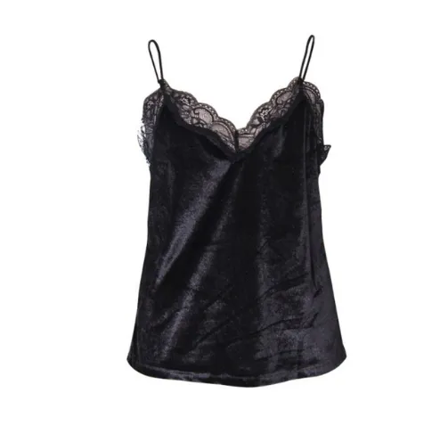 Lace lotus leaf lace stitching velvet halter top vest top