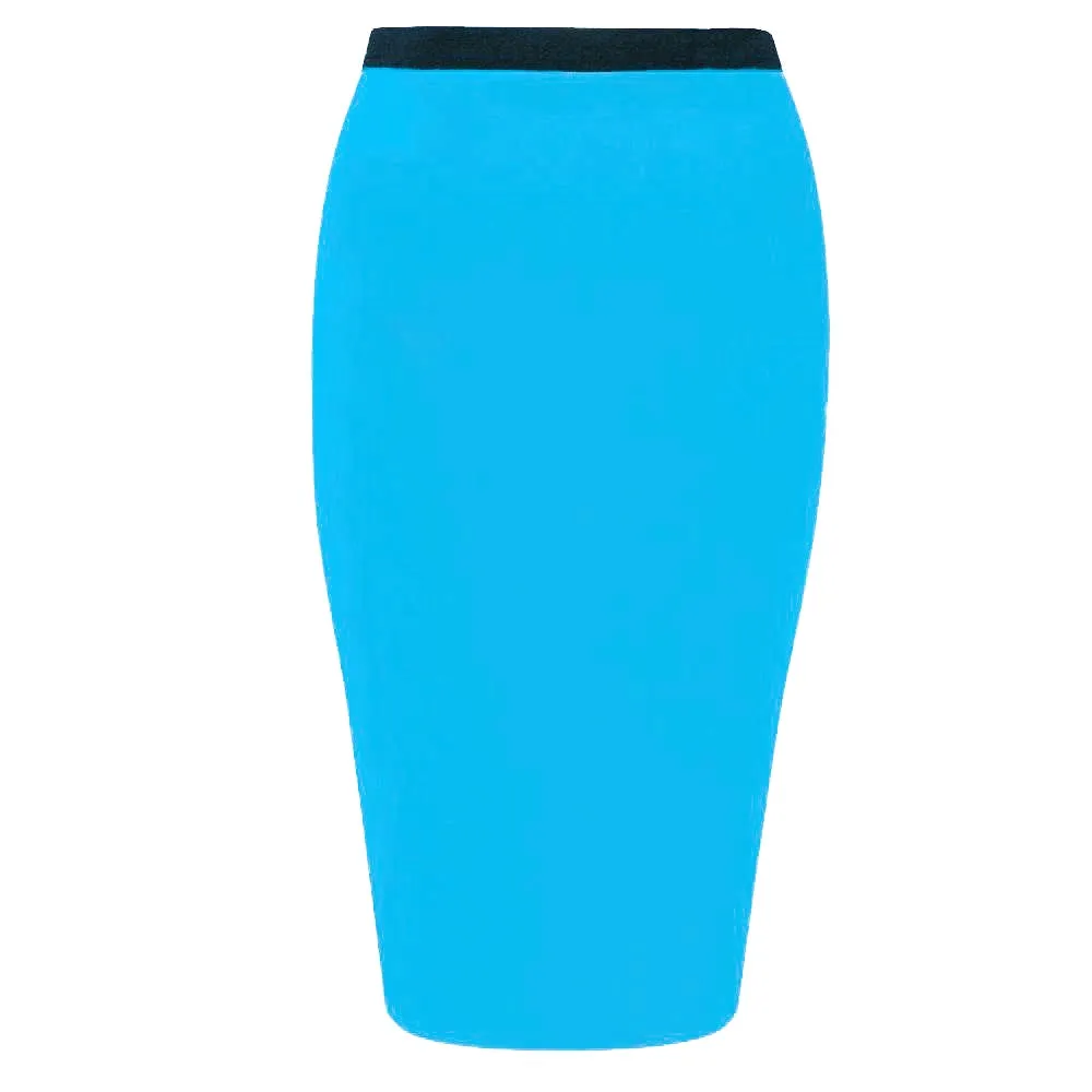Ladies Plain Fitted Jersey High Waisted Bodycon Pencil Skirt