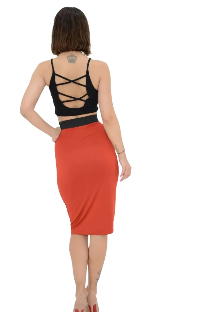 Ladies Plain Fitted Jersey High Waisted Bodycon Pencil Skirt