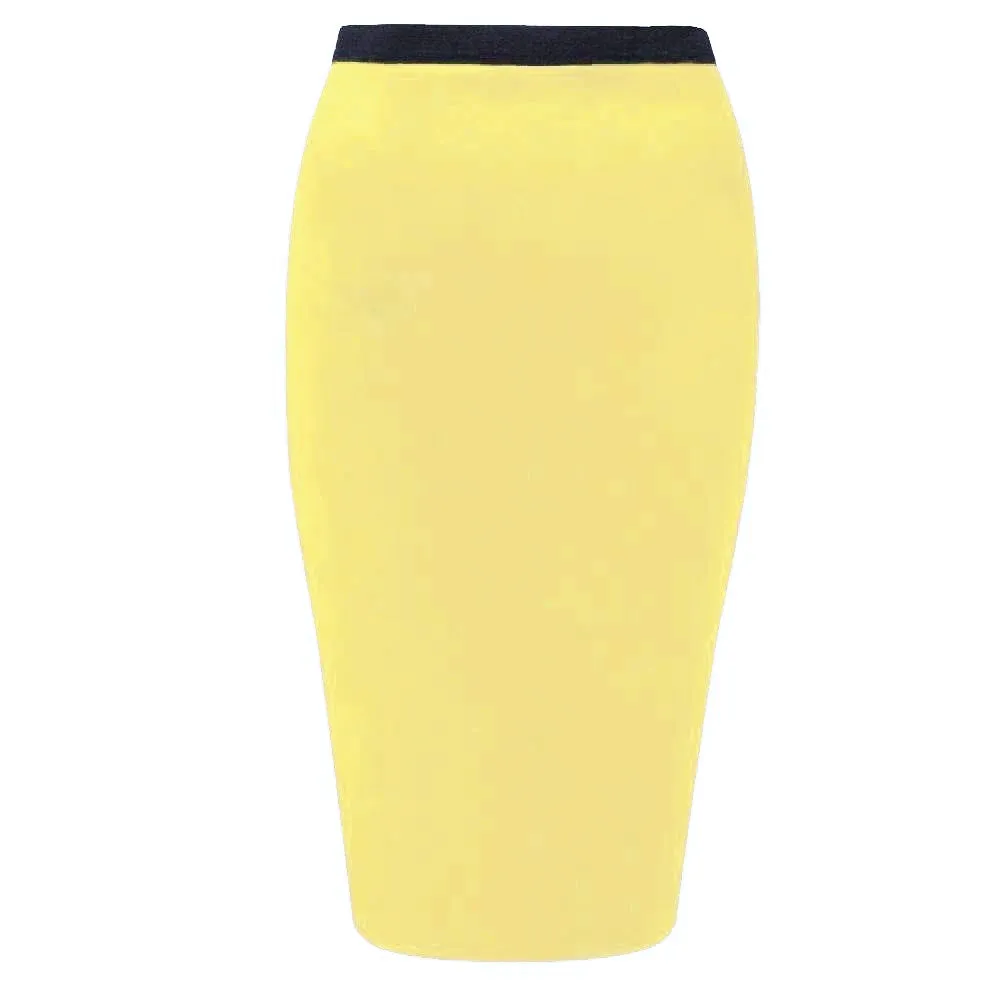 Ladies Plain Fitted Jersey High Waisted Bodycon Pencil Skirt