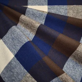 Large Check Plaid Flannel Twill Shirting Espresso/Sapphire