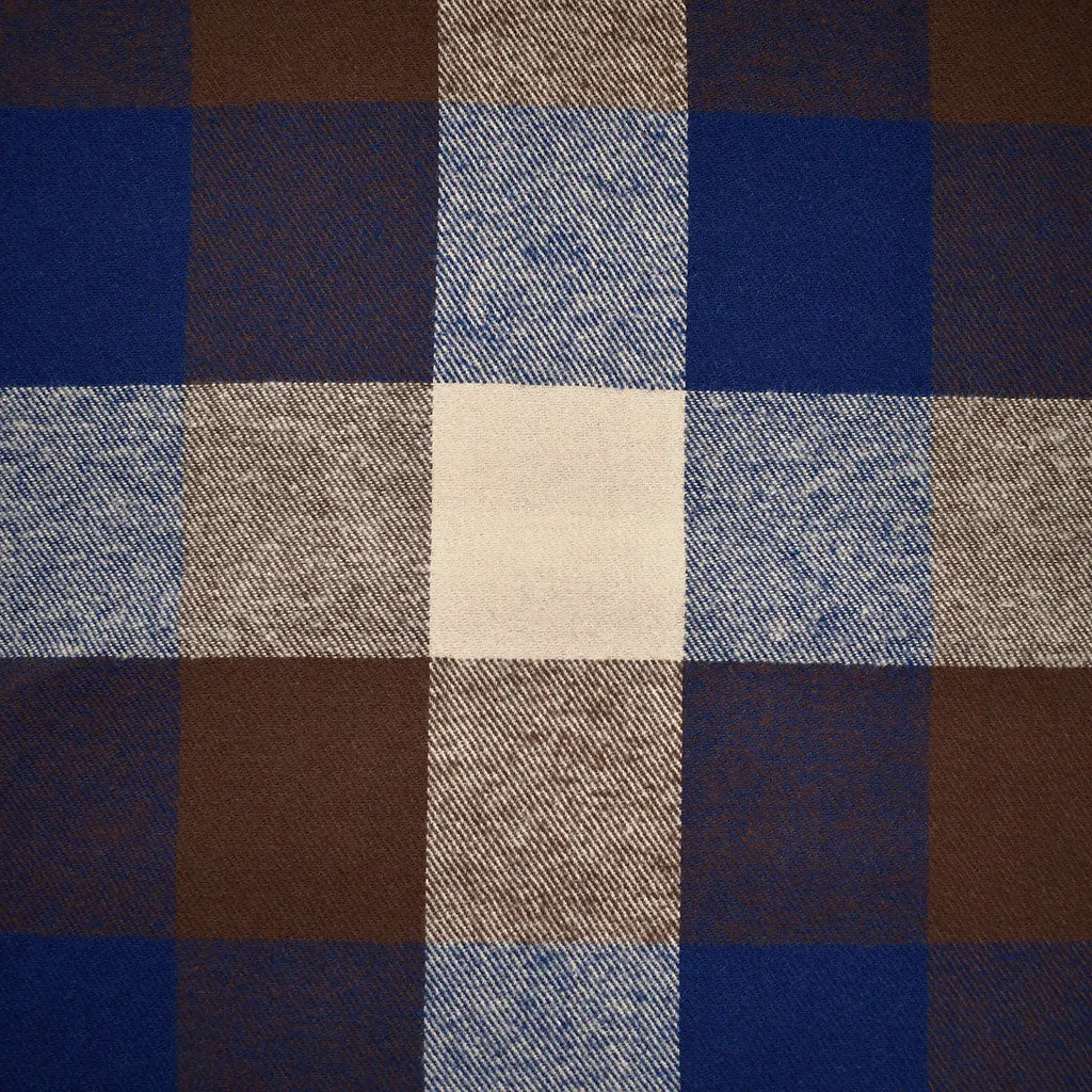 Large Check Plaid Flannel Twill Shirting Espresso/Sapphire