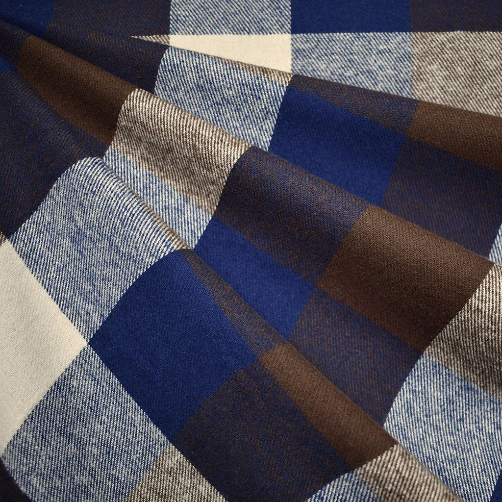 Large Check Plaid Flannel Twill Shirting Espresso/Sapphire