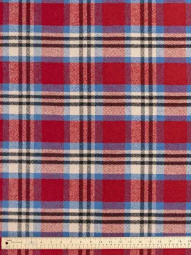 Large Plaid Melton Wool Blend Deadstock - Blue   Red   Cream   Black - Swatch