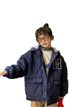 Letter Quilted Hooded Jacket