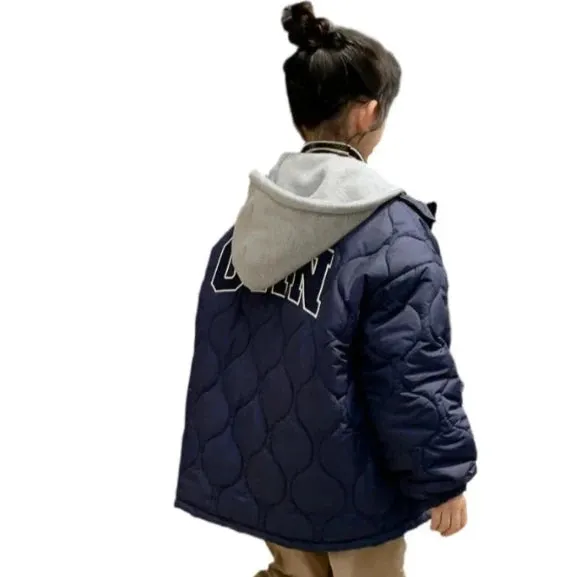 Letter Quilted Hooded Jacket