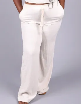 Linen Blend Wide Leg Pants with Pockets