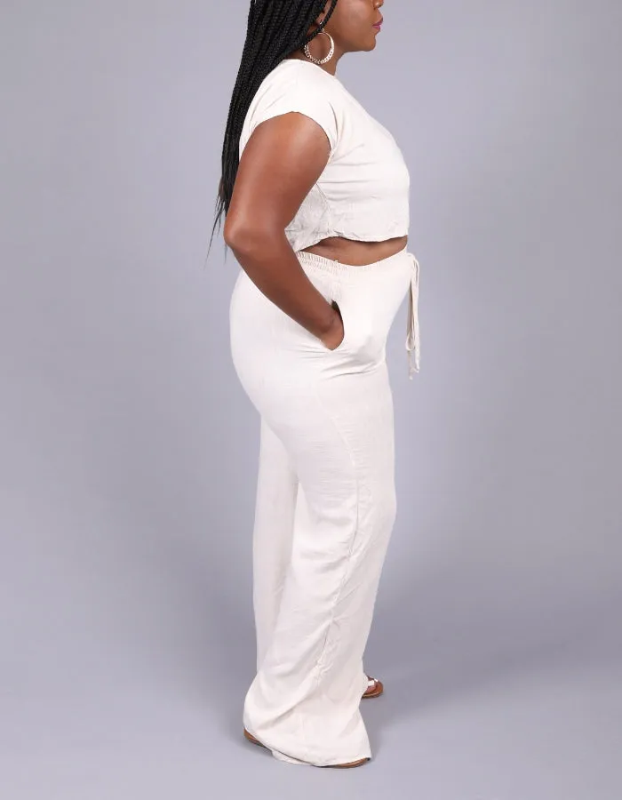 Linen Blend Wide Leg Pants with Pockets