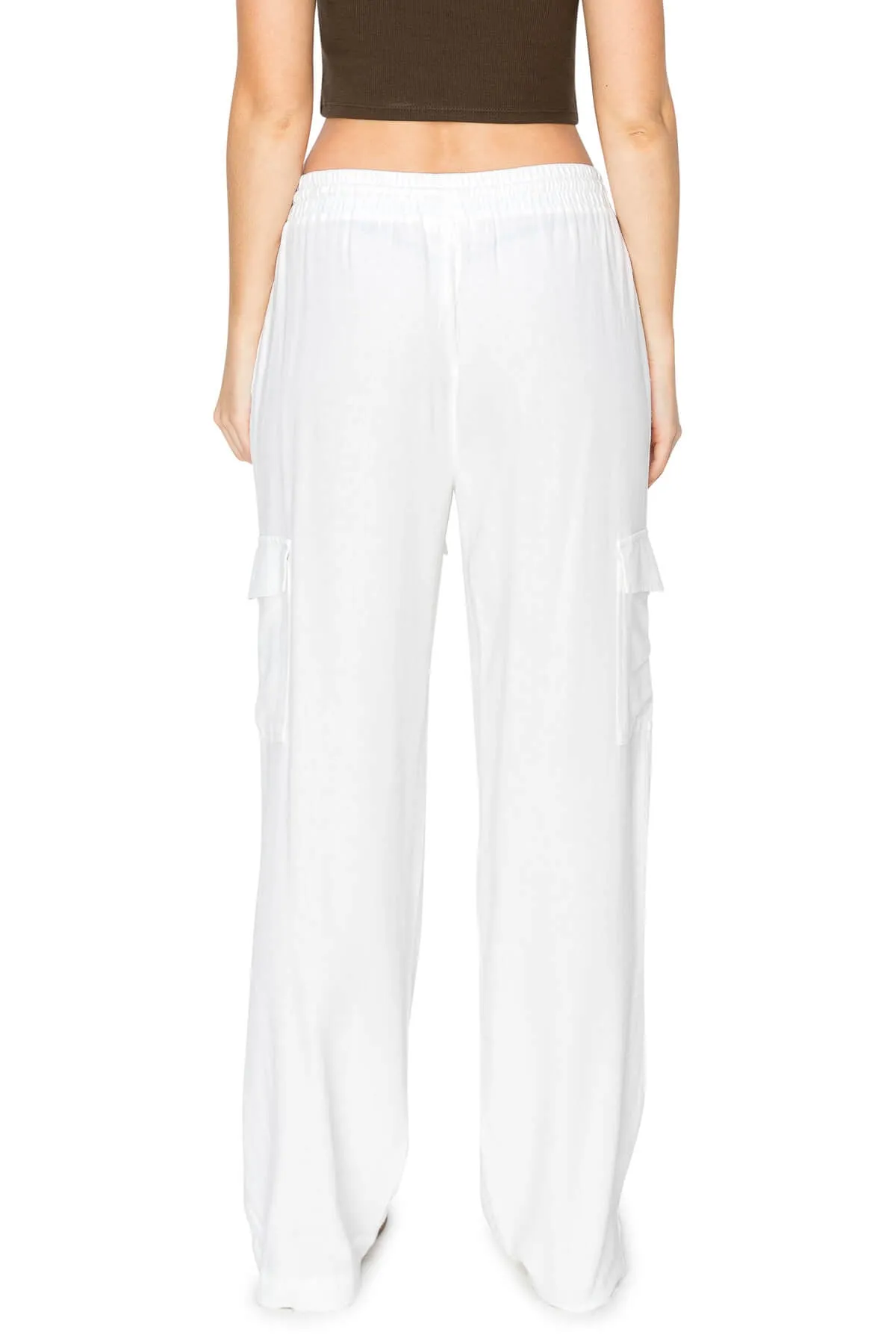 Linen Pull On Cargo Pants - White