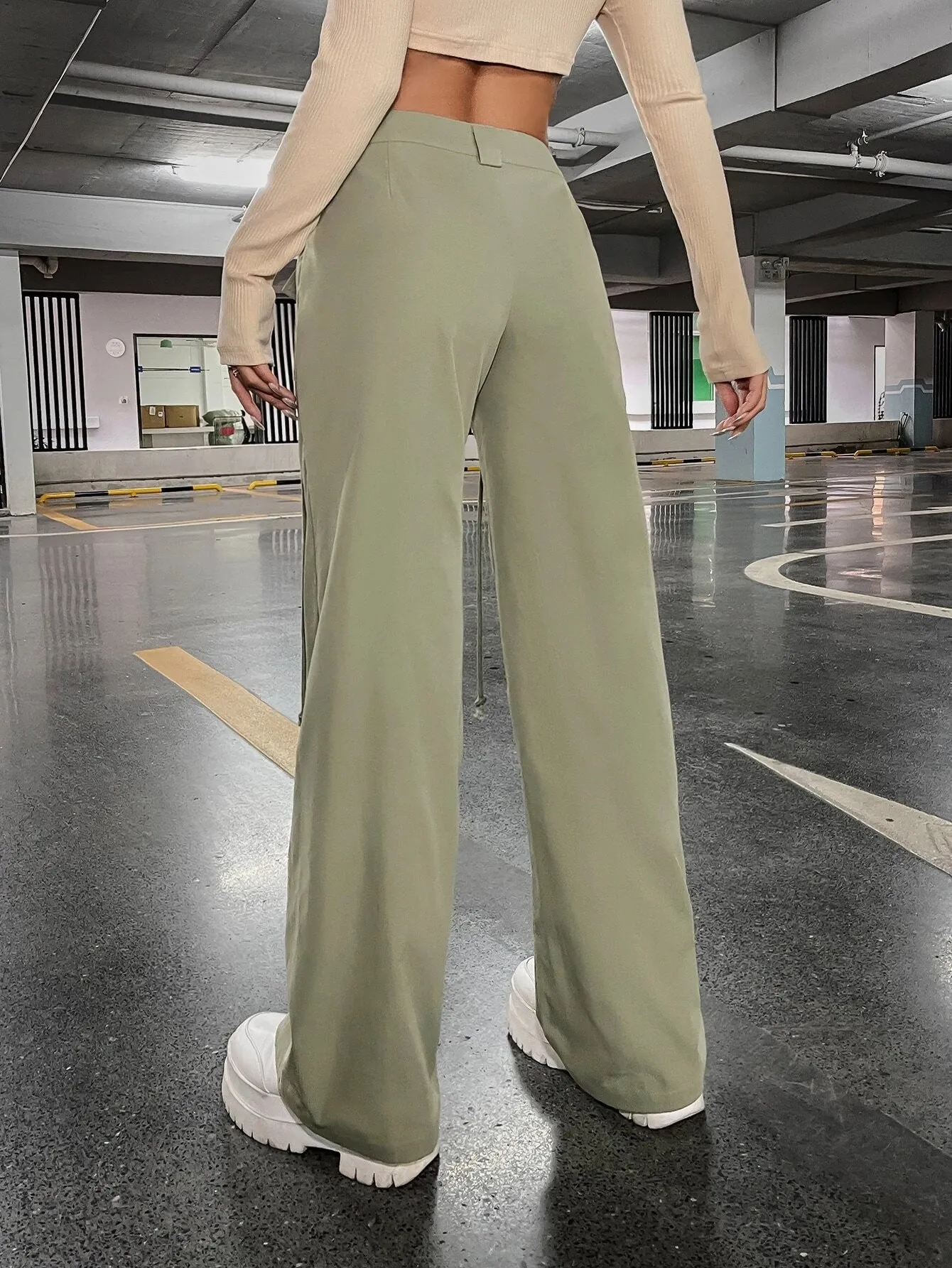 Low Rise Grommet Lace Up Flap Pocket Side Cargo Pants