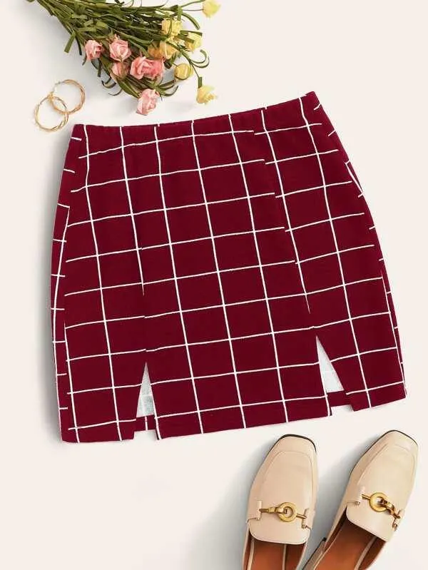 M-Slit Hem Grid Skirt