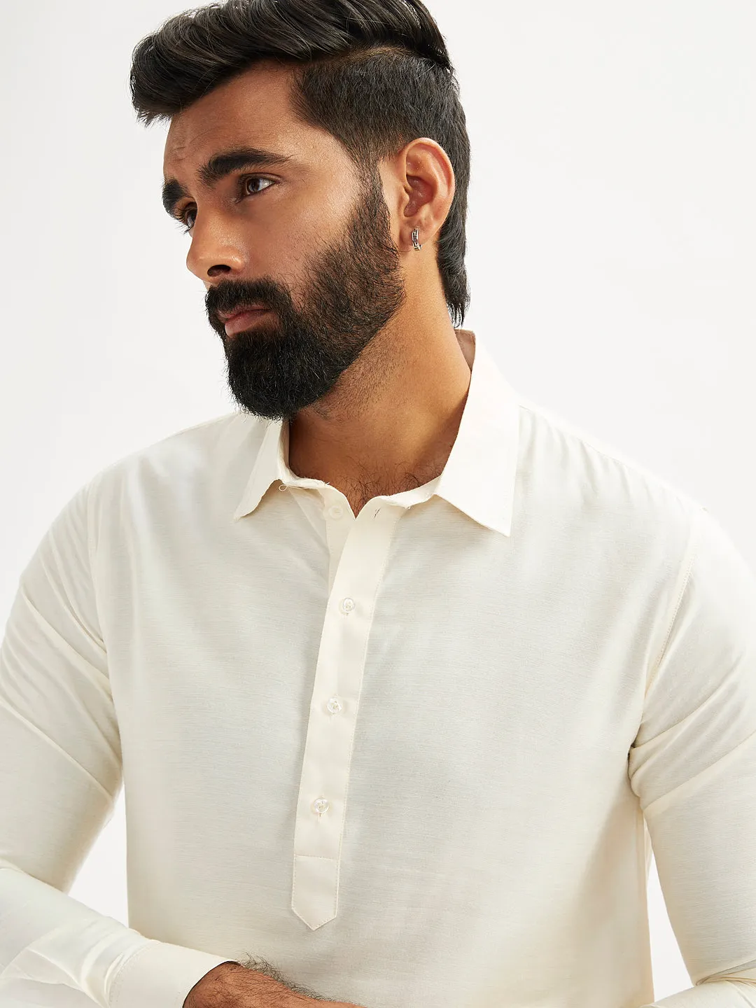 Men's Cream Viscose Pathani Kurta Set