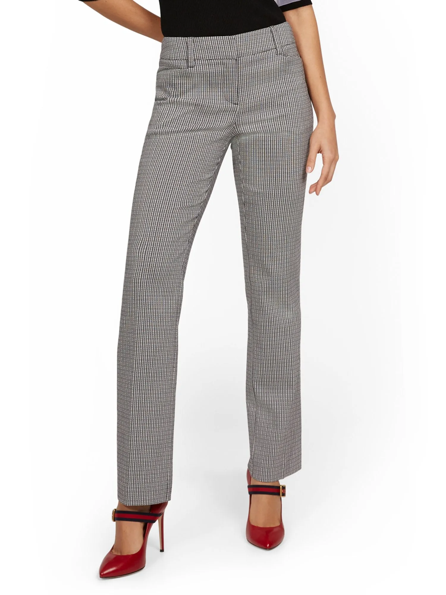 Mid-Rise Straight-Leg Check Pant
