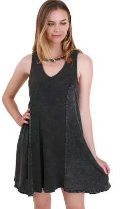 Mineral Washed Keyhole Dress, Ash