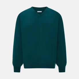 Moss Green Cashmere V-Neck Jumper