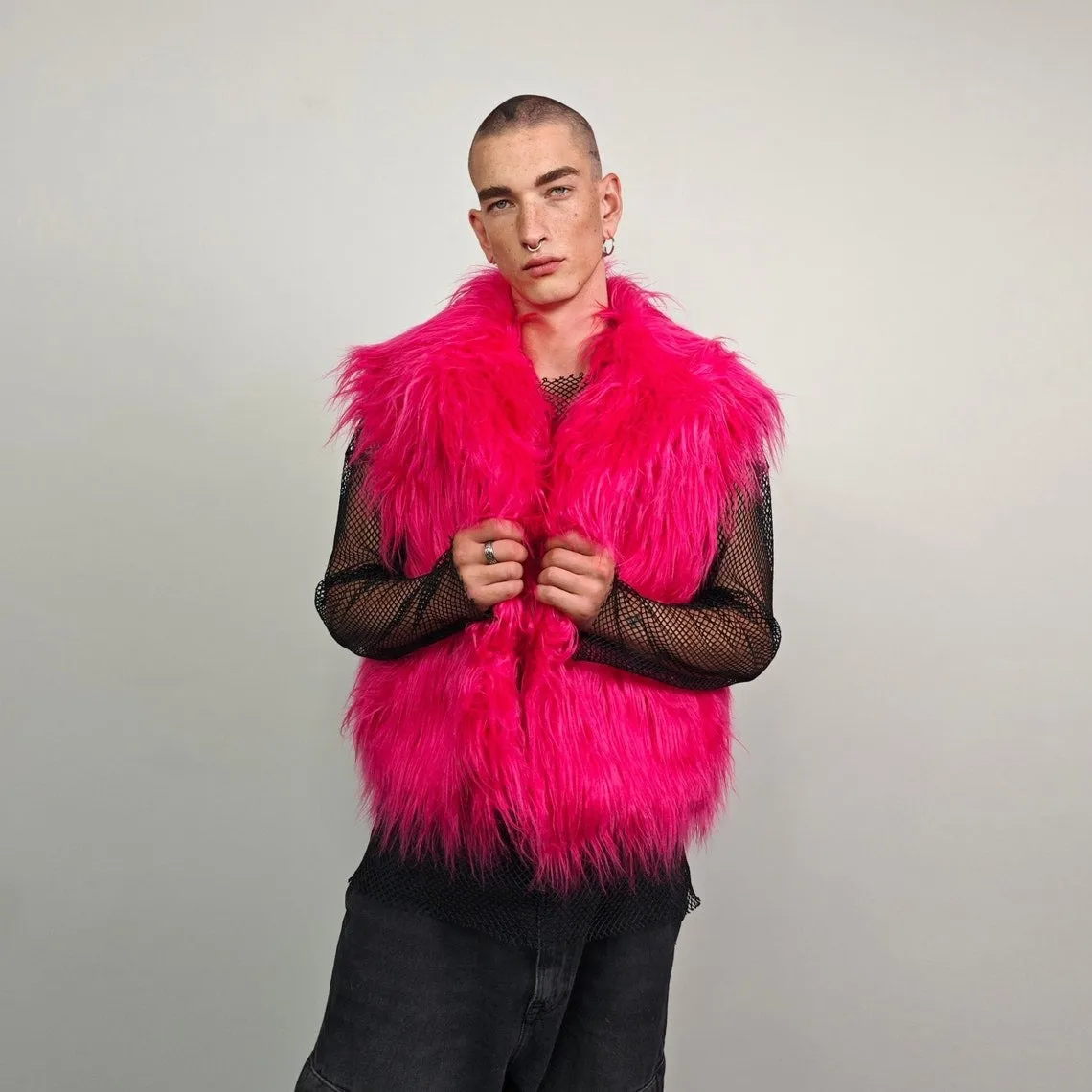 Neon faux fur coat shaggy cropped trench festival short jacket fuzzy overcoat carnival bomber florescent peacoat multifunctional rave fleece
