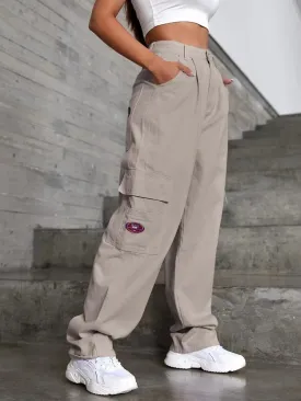 Patched Detail Pocket Wide Leg Jeans