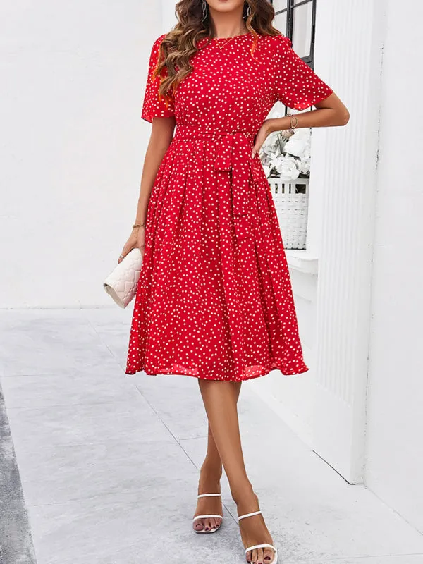 Patricia Women's Elegant Casual Polka Dot Print Strappy Dress