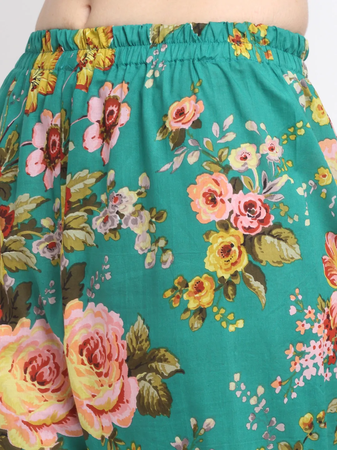 Peacock Green Floral Kurti with Straight Palazzo Co-ord Set