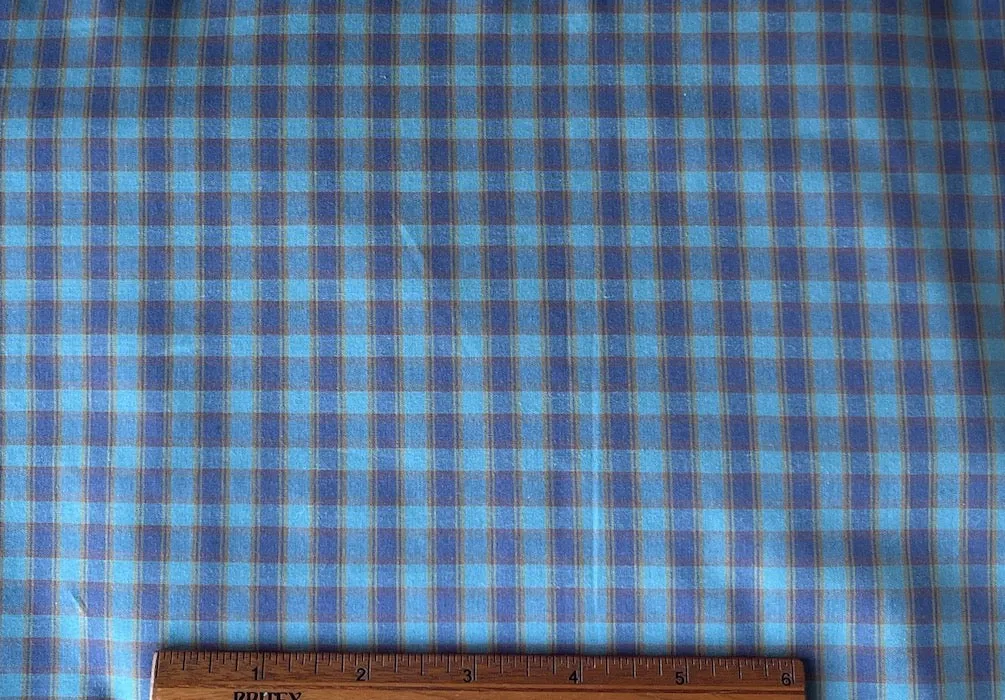 Picnic Basket Denim Blue & Pumpkin Plaid Cotton Shirting