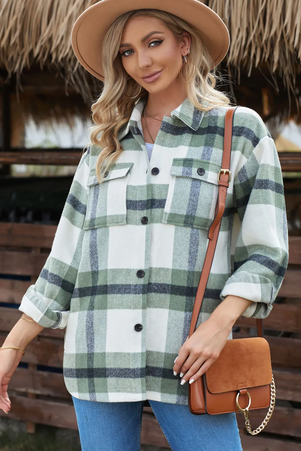 Plaid Dropped Shoulder Pocket Shirt