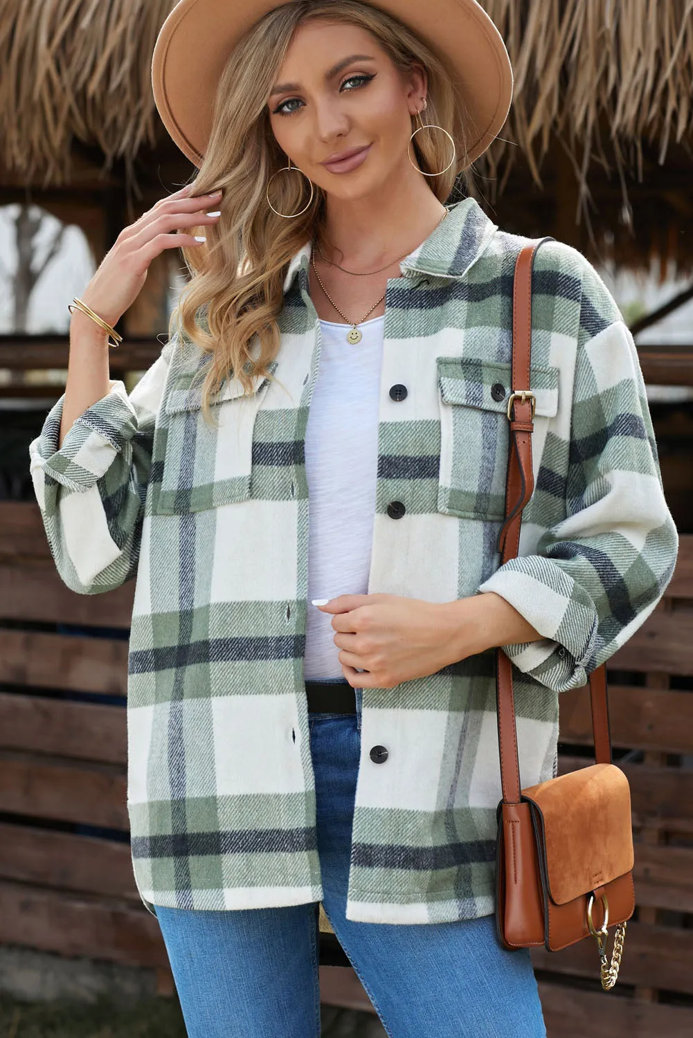 Plaid Dropped Shoulder Pocket Shirt