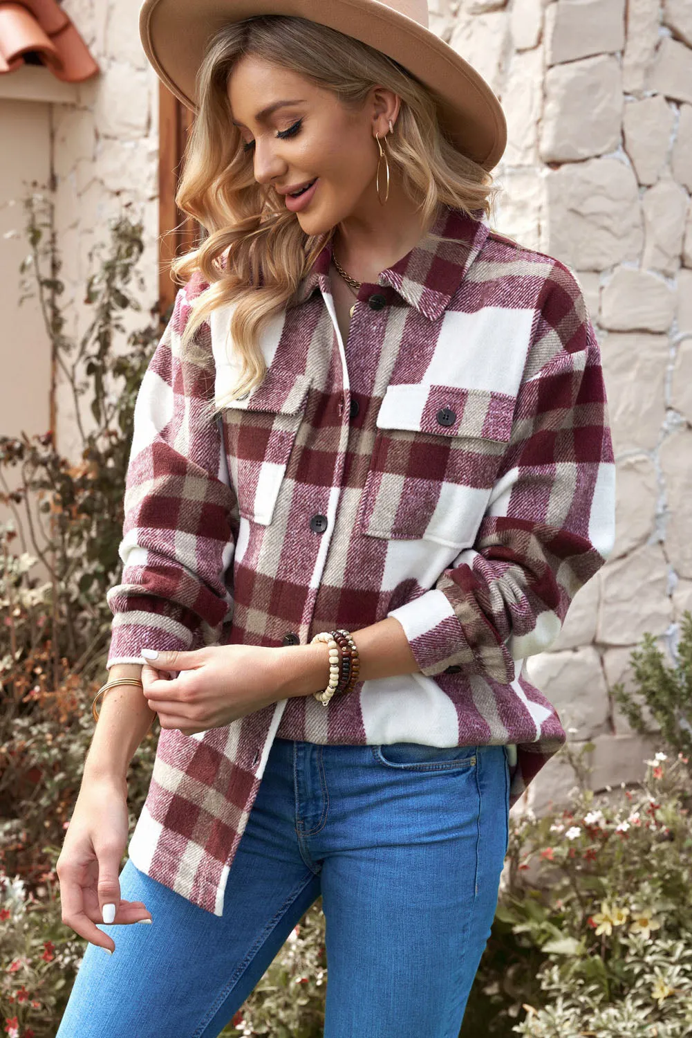 Plaid Dropped Shoulder Pocket Shirt