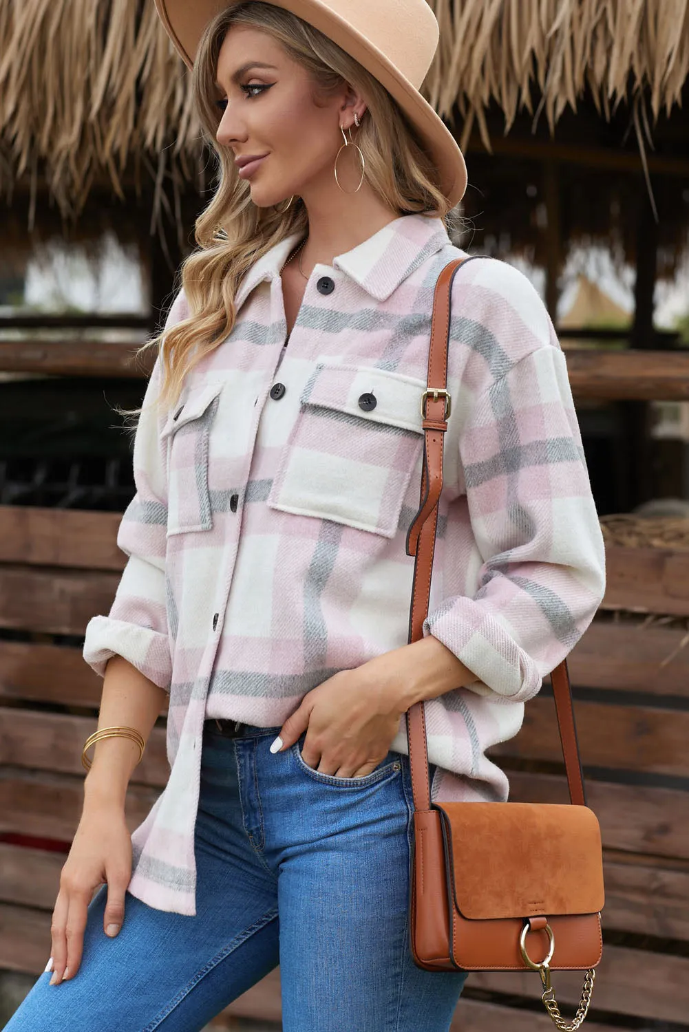 Plaid Dropped Shoulder Pocket Shirt